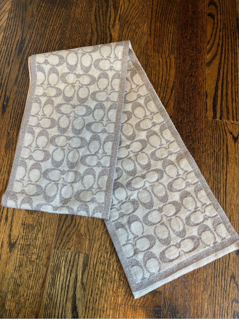Coach Women’s Scarf Signature C Logo Silver Metallic Wool Blend Scarf